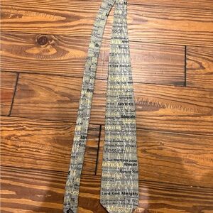 Gray and Gold Religious Text Necktie